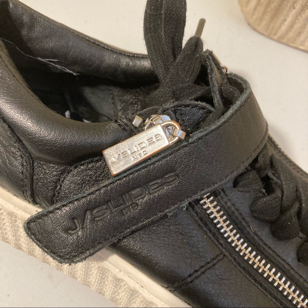 J/Slides NYC Zipper Sneakers with Velcro, Black, Size 7